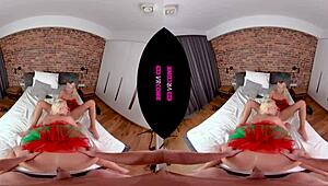 Two blonde elves blowjob and doggystyle for christmas threesome 🎄