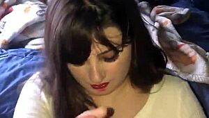 lipstick teen gives an intense blowjob and handjob until cum covers her face