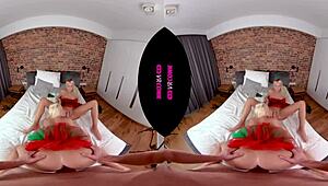 Two blonde elves blowjob and doggystyle for christmas threesome 🎄