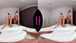Two blonde elves blowjob and doggystyle for christmas threesome 🎄