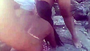 Bela Índia Turns Abricó Beach Wild with a Mind-Blowing Bukkake Gangbang Session. Crowds Can't Resist Her Brunette Charm!