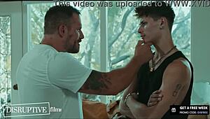 Gay hitchhiker gets deepthroat and bareback fucked by muscle hunk for ride home.