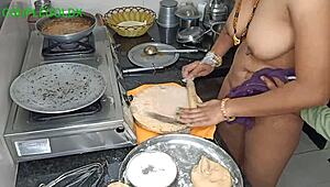 while making roti, he pushed hard, handling two tasks at once with intensity