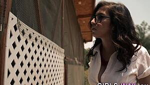 Skinny lesbian beauty dives into steamy girl-on-girl oral action