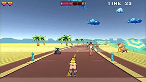 Roller Babe dominates with public beach creampie!