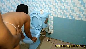 Nigerian teacher bent over in bathroom gets fucked by student with big black cock