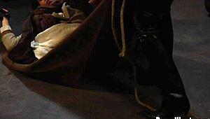 Huntress Feeds Slave And Checks New Girl