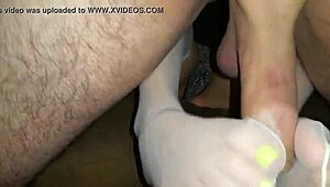 white pantyhose footjob feels so smooth and teasing