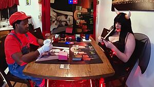 jane plays magic in cosplay costume on desk 😊