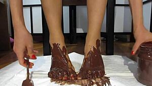 my feet covered in chocolate cream 😋