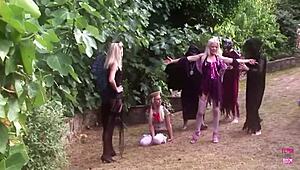 Three horny blondes cum hard in outdoor orgy!