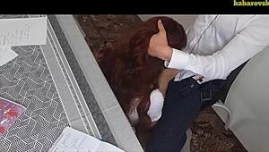 does that redhead student swallow cum after oral?