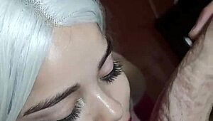 Blonde Smearing Lipstick During Deep Blowjob, So Hot! 😍