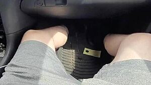 Public Car Handjob with Cumshot in Mouth Blowjob