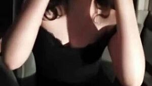 the russian girl and her boyfriend hang out in the car at college