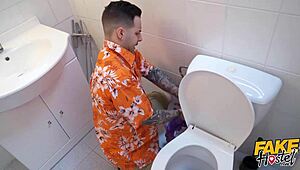 I’m obsessed with blonde’s massive tits and threesome fun with Italian boyfriend in hostel