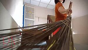 halloween 2021 velma dinkley in yellow pantyhose at stairway