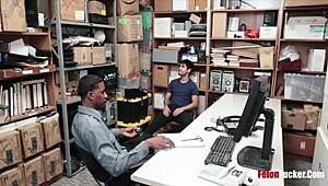 Black Police Officer Bends Over Hot Thief for Rough Bareback in Office