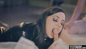 black latex and white lingerie chicks in 3some