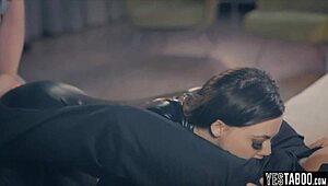 black latex and white lingerie chicks in 3some