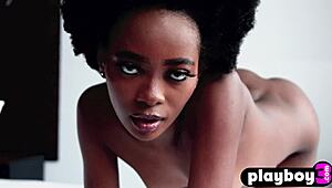 Petite ebony teen 18+ alicia undresses from red lingerie revealing small 18+ tits and perfect tattooed body in solo exposure