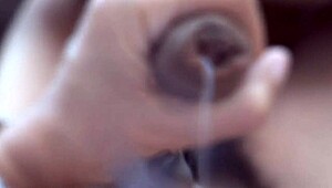 Wow! Huge cumshots cover my wife's face, tits, hairy pussy, and ass!