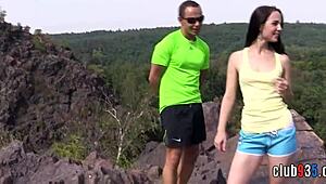 damn, this sexy brunette teen got her pussy drenched with cum outdoors! 😍