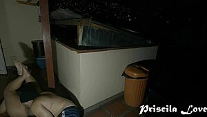 Hot Latina lovers sneak away for outdoor sex under the stars at night.