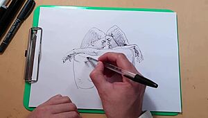 Two sexy girls sketch each other on webcam, then fuck.