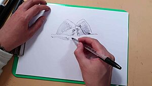 Two sexy girls sketch each other on webcam, then fuck.