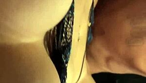 Licking her wet pussy on the dining table – cum dripping out.