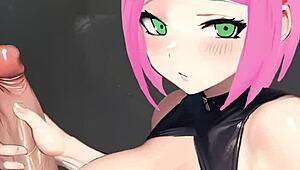 sakura gives an amazing handjob in this hentai scene