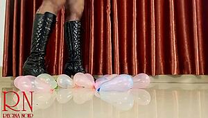 small balloons popping under high heels boots 😈