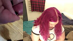 Wow! Chubby Tranny Strokes Big Cock Toy in POV Action