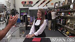 hawt amateur couple gets wild with tight pussy action in shop. they push limits in public spot.