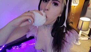 In this story, the egirl bunny is playfully spitting and teasing her asshole with bunny ears