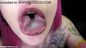 goth girl with snake tongue downs 8 gloryhole loads like a pro