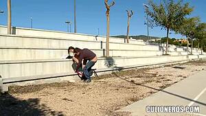 cute brunette girl bent over and fucked hard in public spot