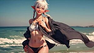 ai generated alisaie from final fantasy xiv flashing outdoors