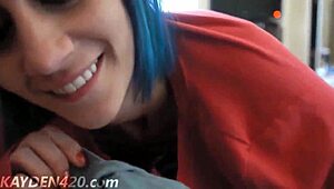 Emo Girl with Blue Hair Gives POV Blowjob
