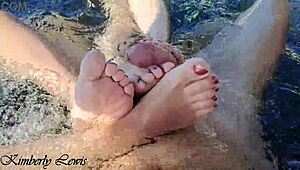 Can’t resist my WET step sisters - OUTDOOR BATHTUB threesome with dream FOOT JOB.
