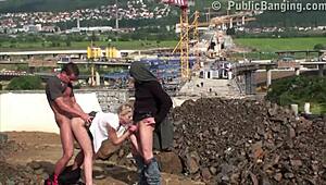 wanna see this blonde teen banged by two huge cocks outside?