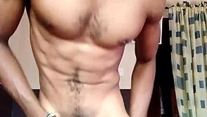 Hot Nigerian guy wanks and shows off muscular ass alone.