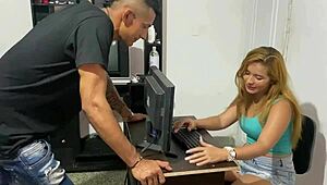 Man, I drilled that young Colombian secretary's tight spot at home. Her friend watched!