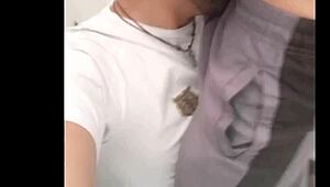 Dominating the metro bathroom, a stud claims my ass for intense anal action.