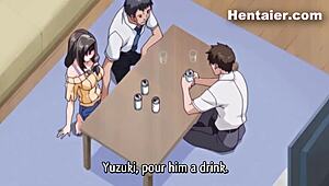 Evli kadın, kocasının iş arkadaşıyla ateşli bir hentai sahnesinde sikildi. Düğün gecesi büyük memelerle çıldırdı