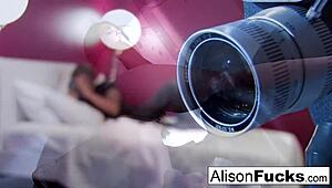 Alison strips purple lingerie for solo masturbation