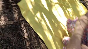 Met Hairy Friend Riding Bicycle in Forest, Fucked Her Cunt Outdoor!