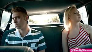 Stepsiblings Chloe Cherry Fucking Hard in Back of Car While Parents Sit Up Front