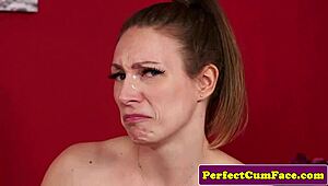 Tattooed British Beauty Sucks Cock in Close-Up POV Action